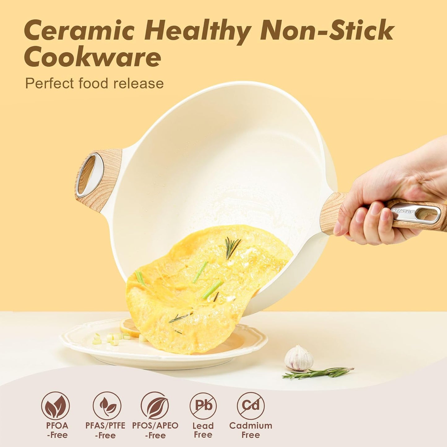 SENSARTE 12-Inch Ceramic Nonstick Frying Pan - Healthy, PFOA-Free Skillet with Lid & Helper Handle