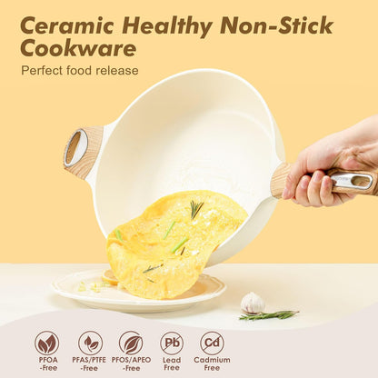 SENSARTE 12-Inch Ceramic Nonstick Frying Pan - Healthy, PFOA-Free Skillet with Lid & Helper Handle