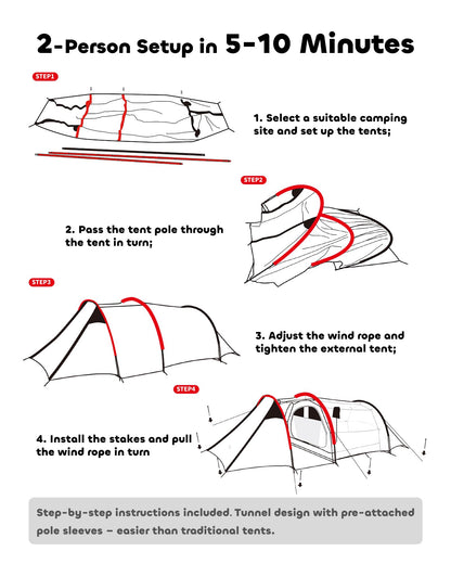 2 Person Camping Tent Motorcycle Tent Waterproof Instant Family Tents Lightweight Motorcycle Storage Shelter for for Backpacking Hiking Easy Setup