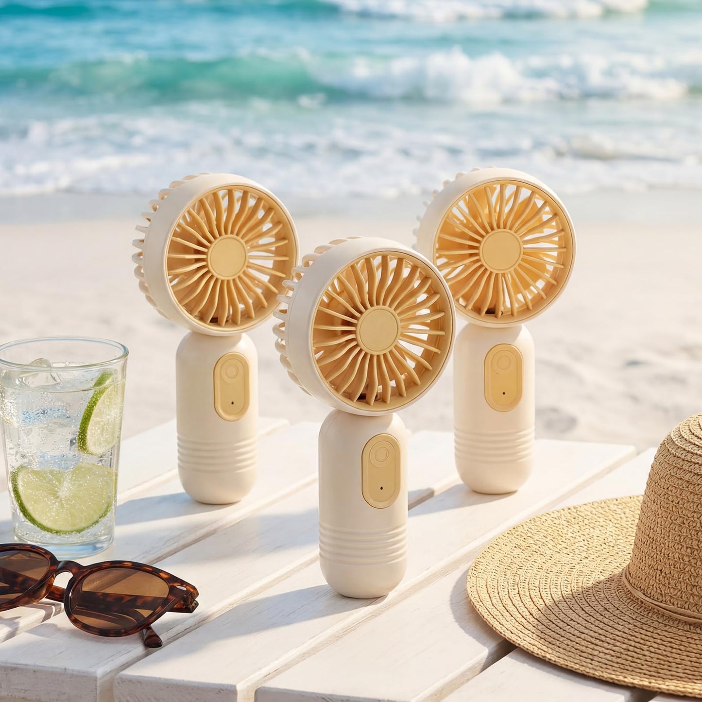Rossesay 36 Pack Mini Portable Fan Bulk for Travel 3 Speeds, Rechargeable USB Battery Operated, Small Handheld Personal Eyelash Fans for Women Men Indoor Outdoor (White Beige)