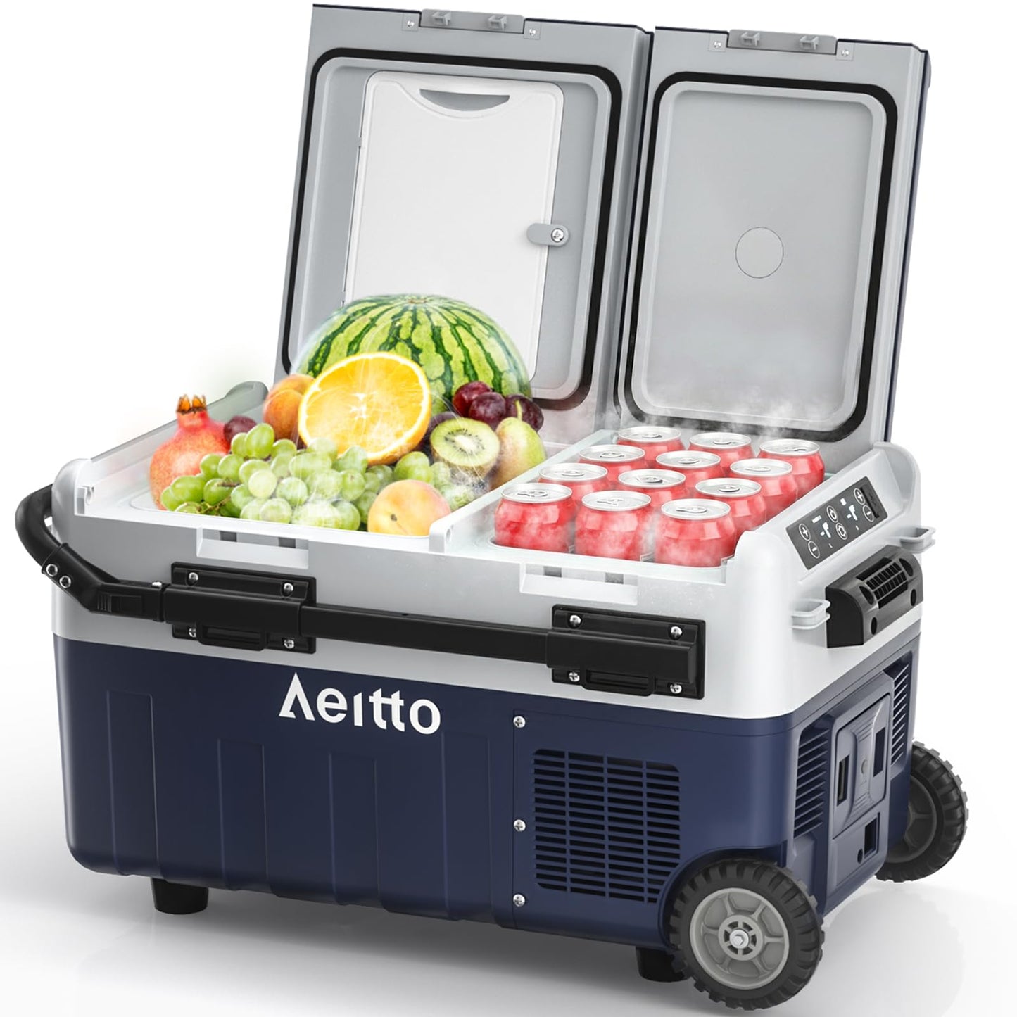Aeitto 12 Volt Car Refrigerator, 32QT(30L) Dual Zone Portable Car Fridge Freezer -4℉-68℉ Electric Cooler Dual Temp Control Cooling Freezing 12/24V DC & 100-240V AC for Travel, Camping, RV, Road, Home