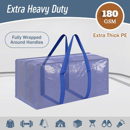 Regine Switzerland 6-Pack Extra Heavy Duty Moving Bags - Strong Zipper & Comfortable Handles, Durable Storage Totes in Blue