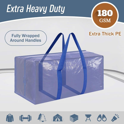 12 Pack Extra Heavy Duty Large Moving Bags with Strong Zipper & Comfortable Handles, Sturdy & Durable Clothes Storage Bags Totes Bins, Packing Moving Boxes for College Supplies, Blue
