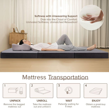 Vamcheer Tri Folding Mattress Full Size - 6 Inch Foldable Mattress for Travel/RV/Camping/Guest Room/Yoga, 73"x52"x6" Tri-fold Memory Foam Cushion with Washable Cover