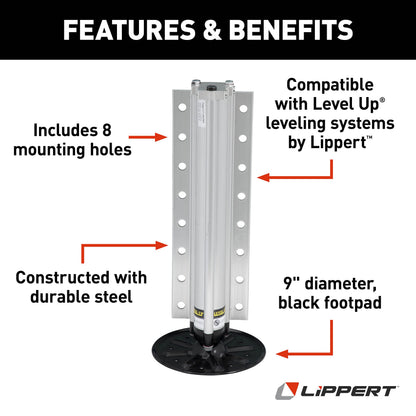 Lippert Aluminum Hydraulic Leveling Jack Assembly with 14,000-lb. Weight Capacity, Universal Fit, 9" Footpad, Easy Installation - 2365601