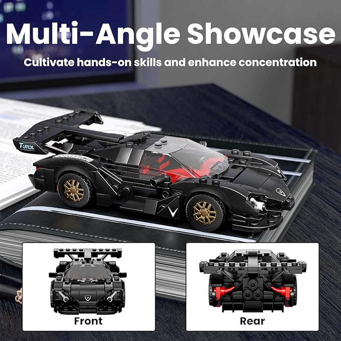 Mould King Super Sports Car Building Set with Display Case 355 Piece Race Car Model Construction Toy for Kids Ages 8+ and Adults Collectible Vehicle Building Blocks Kit