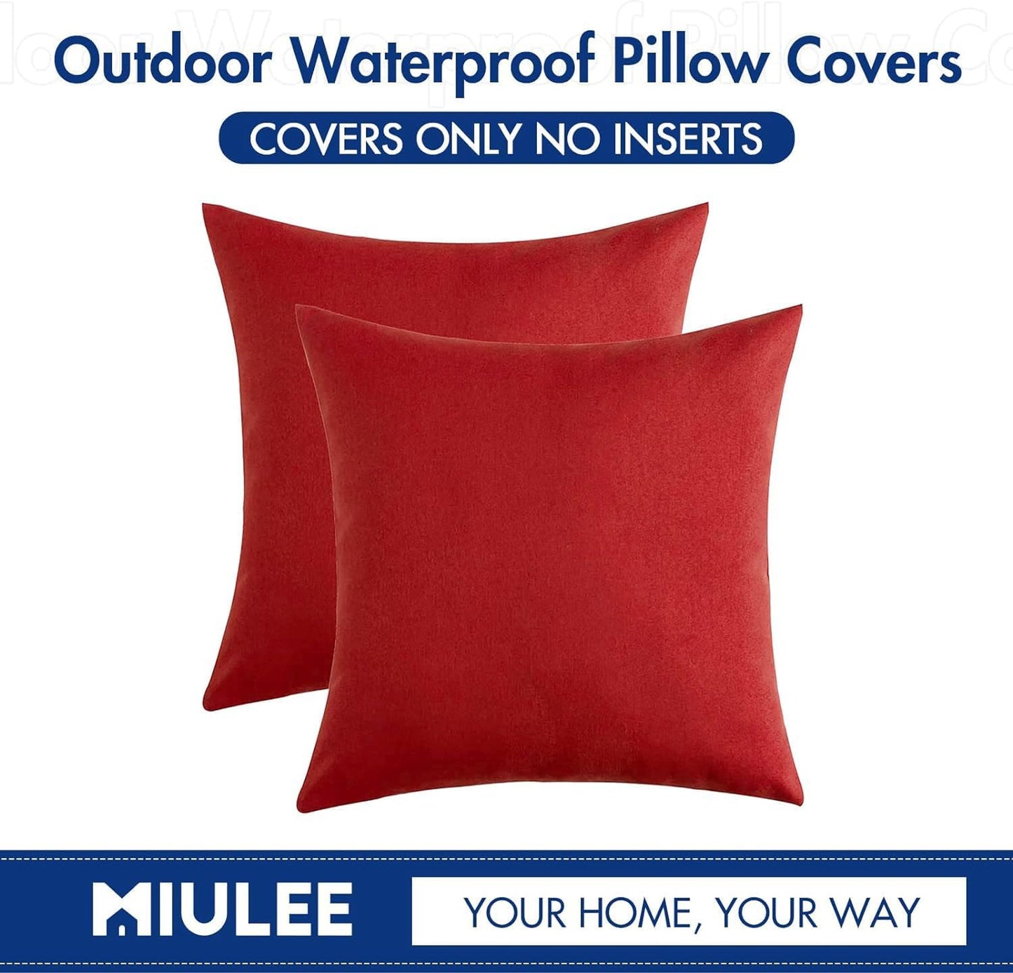MIULEE Decorative Outdoor Throw Pillow Covers - Waterproof Faux Linen Cushion Cases | 24x24 Inch Red (Pack of 2)