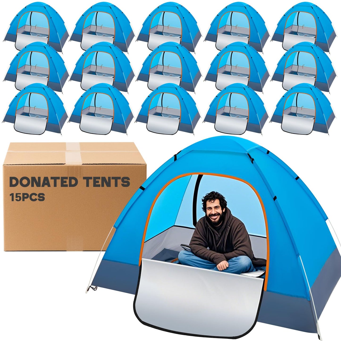 Wowangce 5 Pcs 15/10/5 Pack Camping Tents for Homeless Bulk 2 Person Pop up Homeless Backpacking Supplies Adult Waterproof Instant Easy Setup Tent for Hiking Outdoor Travel Camping Donation (Blue)