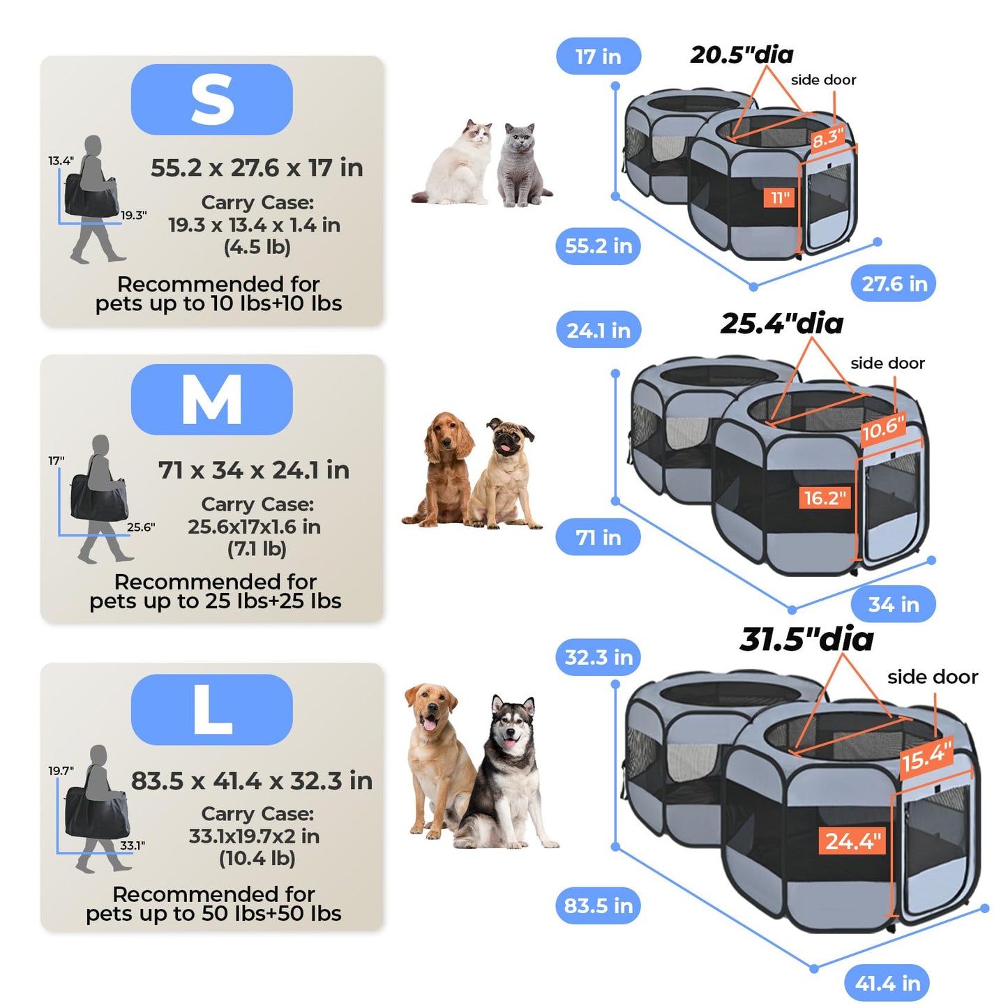 2-in-1 XLarge Pop Up Dog Playpen, Cat Puppy Pet Playpen, Indoor Outdoor Cats Enclosed, Cat Tent Crate Cage Kennel, Portable Playpen for Kitten and Small Animals(No Divider, Unified Space)