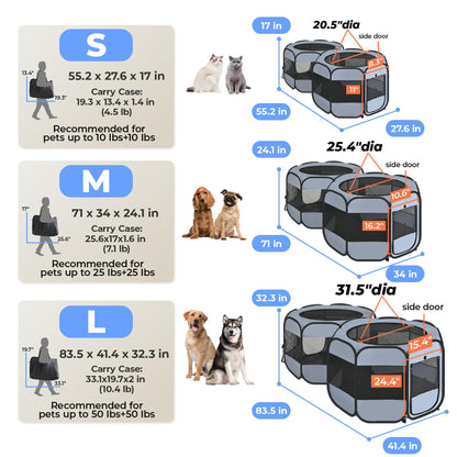 2-in-1 XLarge Pop Up Dog Playpen, Cat Puppy Pet Playpen, Indoor Outdoor Cats Enclosed, Cat Tent Crate Cage Kennel, Portable Playpen for Kitten and Small Animals(No Divider, Unified Space)