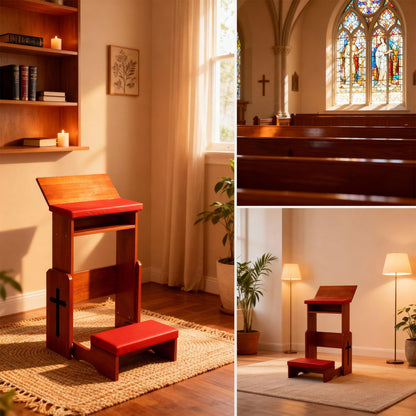 Fanwer Folding Prayer Bench for Home Use - Adjustable Wooden Kneeler for Prayer & Meditation, Compact Kneeling Altar with Bookshelf, Ideal for Church, Chapel, or Personal Devotion