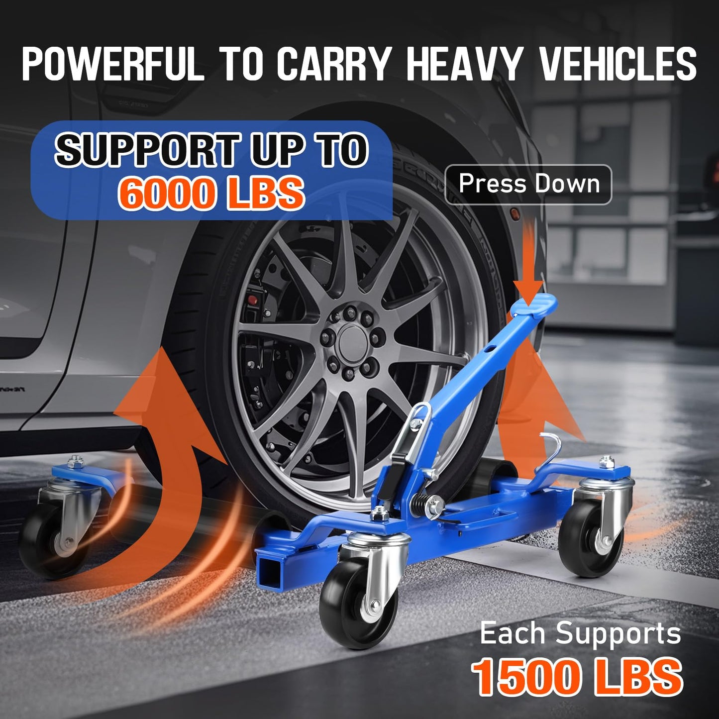 Car Dolly Set of 4, 6000 LBS Capacity Car Wheel Dolly with Tire Jack, Car Dollies for Vehicle Positioning & Auto Repair Moving