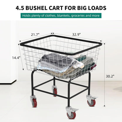 Ultym Extra-Large Rolling Laundry Cart with Wheels Holds 4 Washer Loads, Wire Laundry Basket, Heavy-Duty Steel Storage Basket with Galvanized Finish, for Commercial or Home Laundry