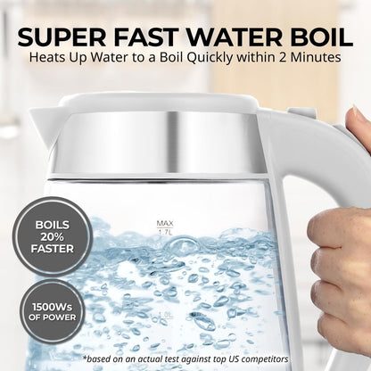 Zulay Kitchen Fast Boiling Electric Water Kettle - 1.7L, 1500W, Auto Shut-Off for Overboil & Boil Dry Protection, Cool-Touch Handle, 360° Base - Rapid Teapot Boiler For Coffee & Tea - White
