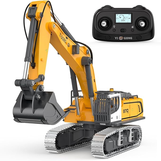Pro-Grade Remote Control Excavator for Adult Metal Micro-Scale RC Construction Model with Leadscrew Digging System Dual Battery Includes Portable Carry Case