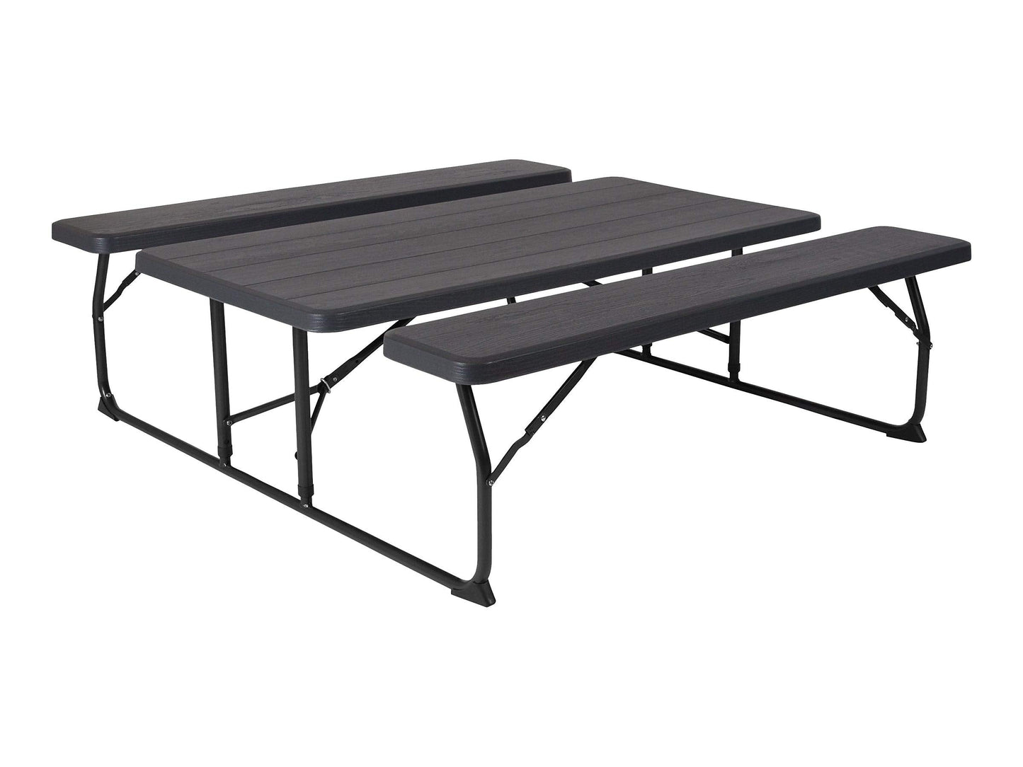 Flash Furniture Insta-Fold Picnic Table - Charcoal Wood Grain Folding Picnic Table Bench Set for Adults - 4.5 Foot Folding Table