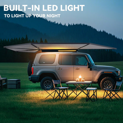 Peakamper 270 Awning Free Standing w/LED Light, 108 sq ft Shelter Car Side 270 Degree Awning, UV50+ Waterproof Wind Resistant for SUV Van Truck Vehicle, Passenger Side