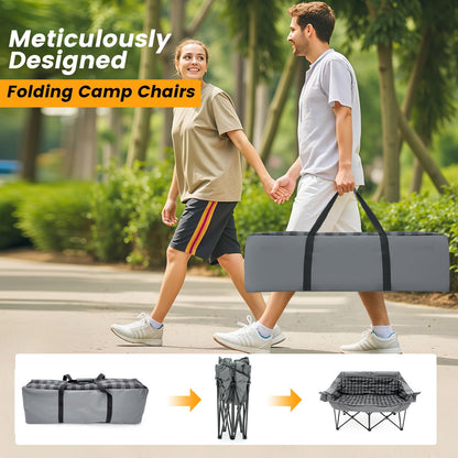 Heated Double Camping Chair with 2 Battery, Padded Camping Couch with 3 Heat Levels and 4 Heating Zones, Oversized Camp Loveseat Support 800lbs for Soccer Games, Tailgating, RV Travel, Beach Days
