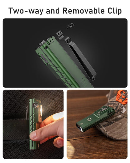 RovyVon E60 Flat EDC Flashlight 1500 Lumen Compact Pocket Light USB C Rechargeable with UV Red White Sidelight for Hiking, Traveling, Daily Outdoor Use
