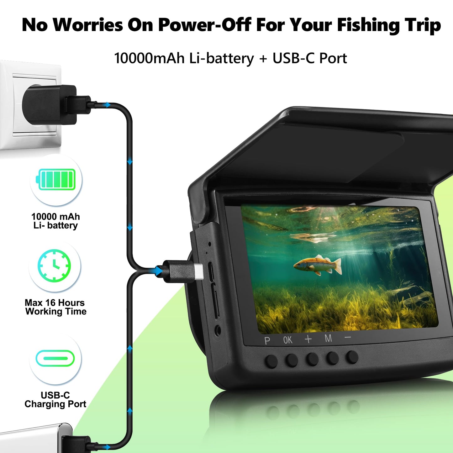 2026 𝐍𝐄𝐖 [Audio+Video Record] HD1080P Ice Fishing Camera w/DVR 32GB, 10000mAh, 5'' OLED, Ice Fishing Camera Underwater Portable Fish Finder Fishing Gift for Men, IR, Boat and Ice Fishing, 65FT