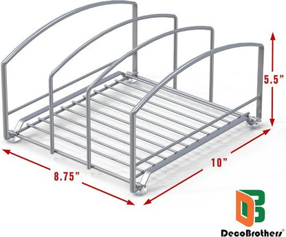 Deco Brothers Cookware Organizer Rack - 3-Slot Kitchen Cabinet Holder in Silver