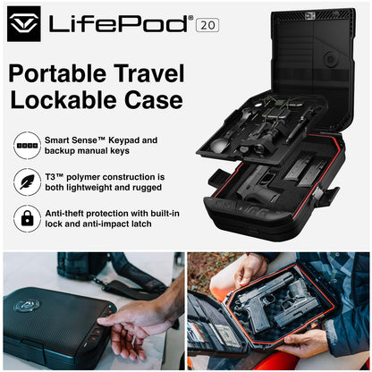VAULTEK LifePod 20 Full-Size Lockable Weatherproof Case with Built-in Lock, Steel Security Cable, & TSA Handgun Case or Car Safe, Portable Travel Pistol Safe/Titanium Gray