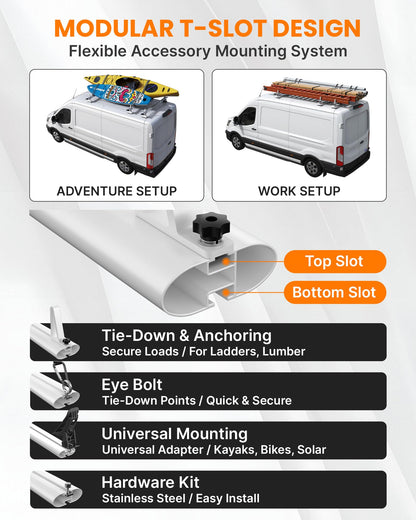 MELIPRON Aluminum Van Roof Rack Fit for Ford Transit, Ram Promaster, Nissan NV, No Drill Cargo Van Ladder Rack, Aerodynamic Quiet T-Slot 3 Crossbars, Black