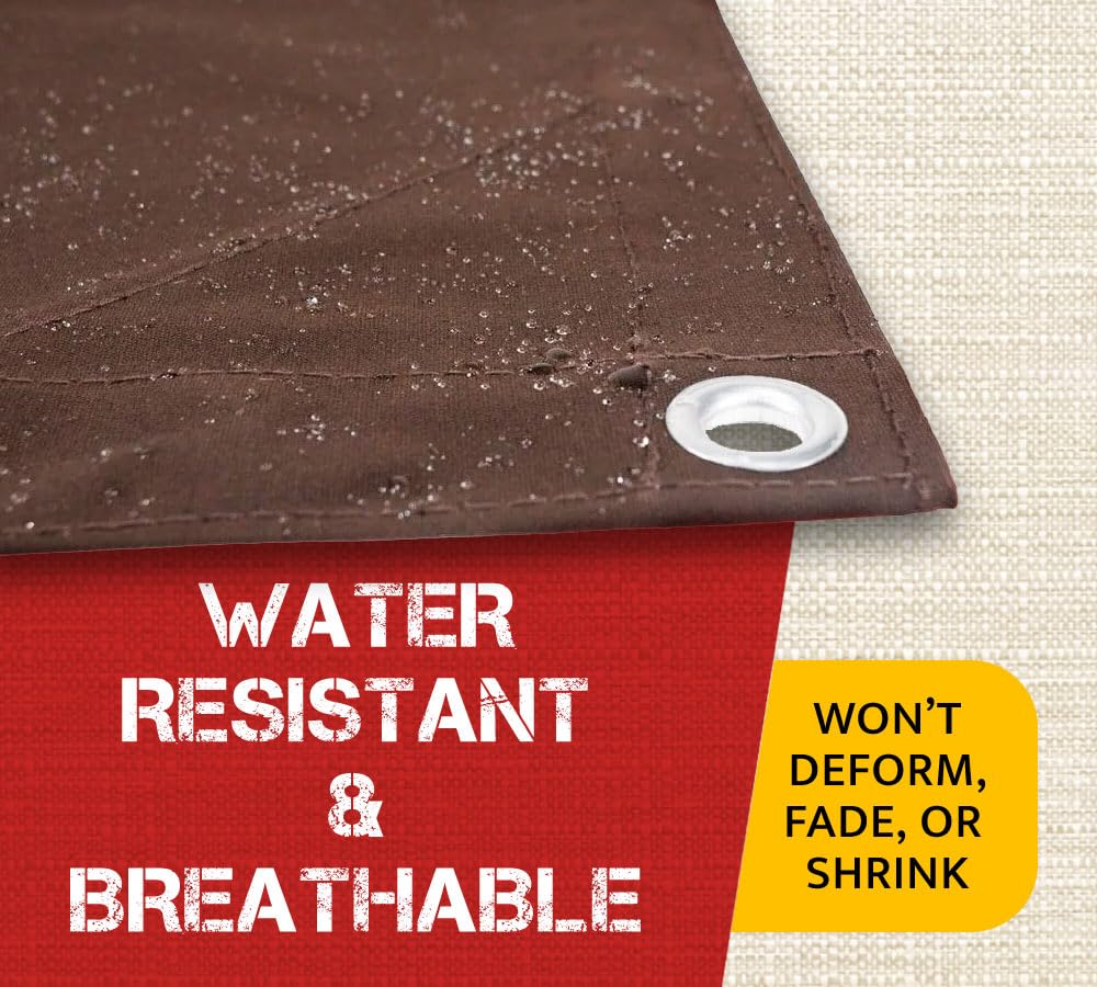 Mytee Products 20' x 20' Dark Brown 12oz Canvas Tarp with Grommets - Water Resistant - Heavy Duty Canvas Tarps - Multipurpose Tarpaulin Cover for Canopy Tent, Roof, Camping, Semi Trucks & Cargo