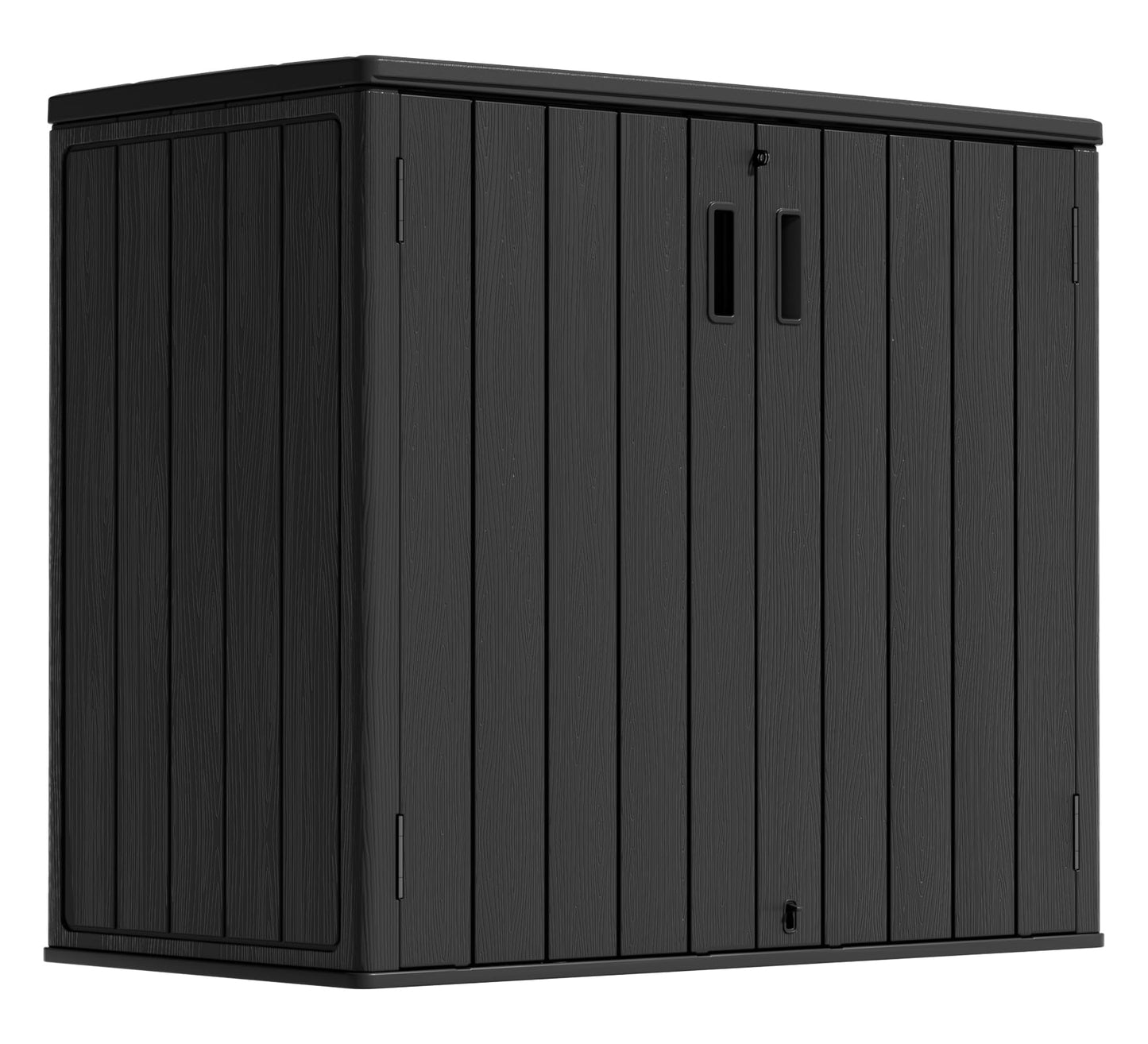 ZZM 37 Cu.ft Outdoor Storage Shed Double-Wall HDPE Storage Cabinet, Waterproof Plastic Sheds with Floor Horizontal Lockable Garden Tools Trash Can, Lawn Mower, Bike Storage, Black