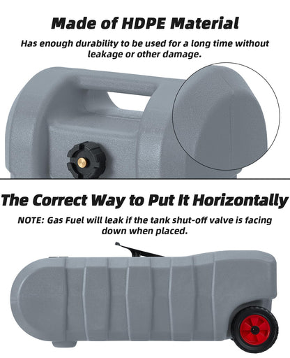 15 Gallon Gas Can with Manual Transfer Pump, Portable Fuel Caddy with Wheels & Carry Handle, 10 ft Hose, Heavy-Duty HDPE Fuel Transfer Tank for Gasoline Diesel Kerosene, Brass Shut-Off Valves, Gray