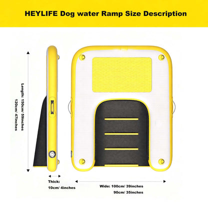Inflatable Dog Boat Ramp Floating Dock Water Ladder for Pool, Boat, Non-Slip EVA Floating Ladder Pool Ramp for Dog Up to 220 LBs with Dual-Action Air Pump