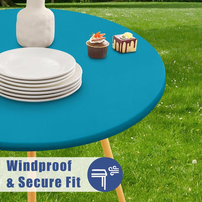 Moosfor Round Spandex Tablecloth, Elastic Fitted Waterproof Tablecloths for 57"-68" Tables, Stretch Washable Picnic Table Cover for Camping, Dining, Indoor and Outdoor, Turquoise