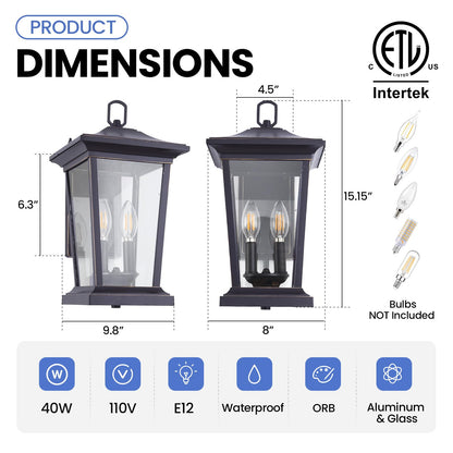Smeike Outdoor Wall Sconce Light Fixture, Waterproof, E12 Base, With Sensor, Oil Rubbed Bronze, Model A272-1-SR-ORB