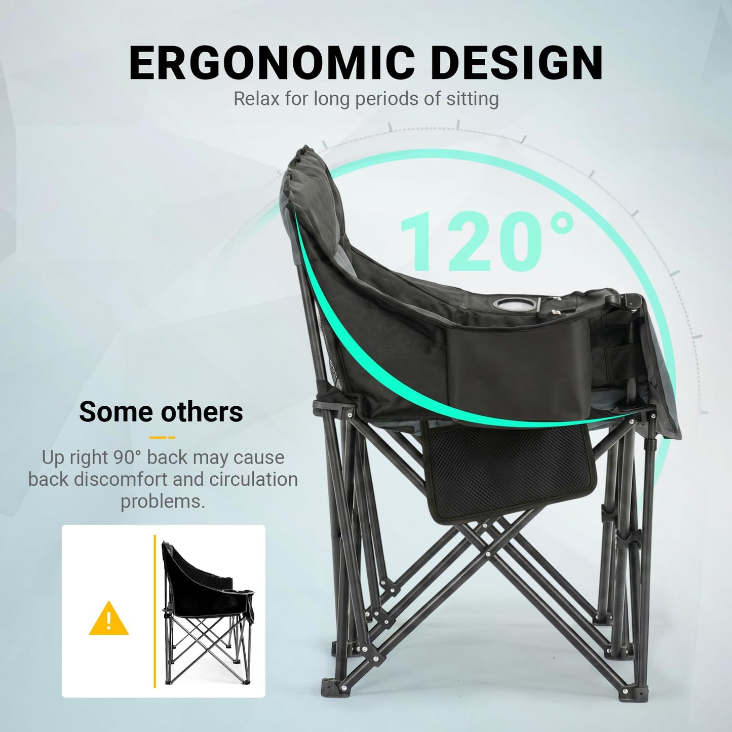Overmont Oversized Double Camping Chair for Adults Supports up to 850 lbs XXL Heavy Duty Padded Folding Loveseat with Cooler Bag and Cup Holder for Outdoor, Beach, Fishing, Lawn, Black