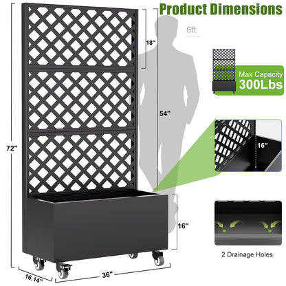 blusoke Metal Planter Box with Trellis and Wheels,Raised Garden Bed with Trellis,72" Tall Privacy Screen with Planter Box and Drainage Holes,Plant Trellis for Climbing Plants Outdoor,Vegetables,Vines