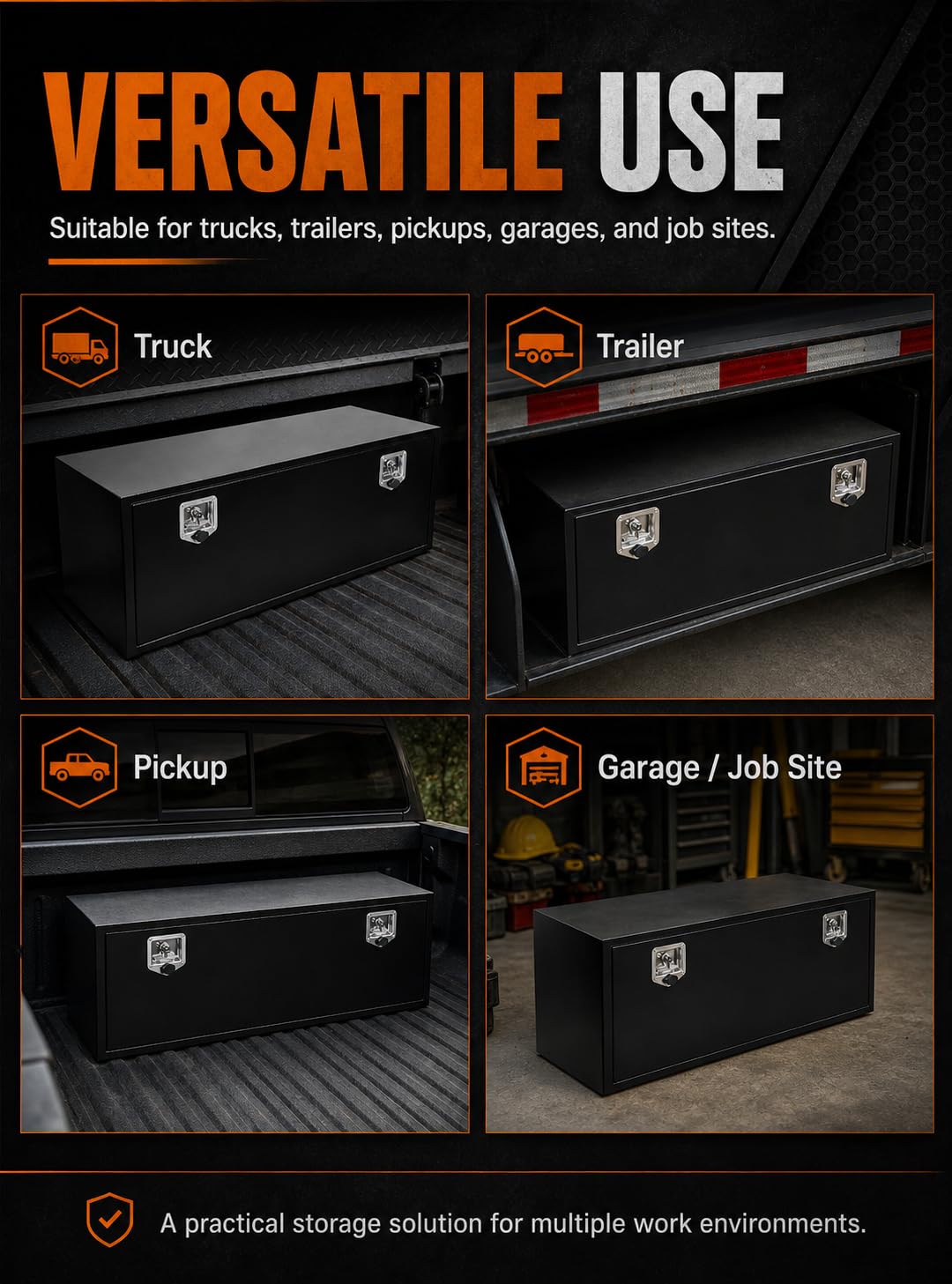 48" Underbody Truck Tool Box, Heavy Duty Steel Underbody Toolbox with T-Handle Lock & Weatherproof Seal, Lockable Truck Trailer Tool Box for Pickup, Semi Truck, RV, Flatbed, Tractor – 48 x 18 x 18