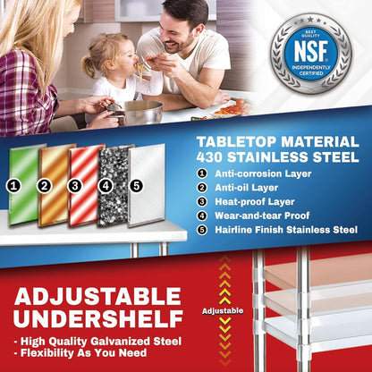 DuraSteel 30x12 NSF Stainless Steel Cart Work Table - Heavy Duty Rolling Food Prep Table - Metal Utility Cart on Wheels Caster, Grill Stand Microwave Outdoor Kitchen Tables Countertop Island Top Vevor