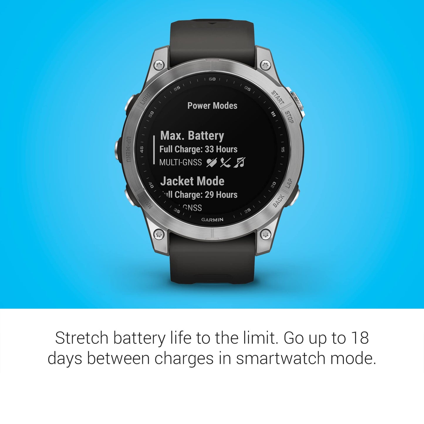Garmin Fenix 7, Adventure smartwatch, Rugged Outdoor Watch with GPS, Touchscreen, Health and Wellness Features, Silver with Graphite Band - 010-02540-00