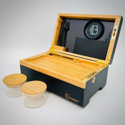 Blue Bus Golden Roller Box – Premium Bamboo Organizer with Precision Compartments, Golden-Ratio Inspired Design, Magnetic Closure, Multi-Purpose Storage for Home Décor & Personal Accessories