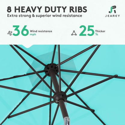 JEAREY 9FT Outdoor Patio Umbrella - Push Button Tilt & Crank | UV Protection & Waterproof (Peacock Blue)