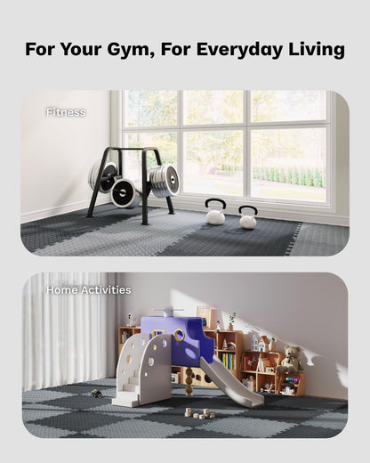 AIRHOP Upgraded 0.79" Extra Thick 48 Sq Ft High-Density Eva Foam Exercise Gym Mats, 12 Pcs Large Interlocking Puzzle Floor Tiles (24"x24") for Home Gym, Black&Gray