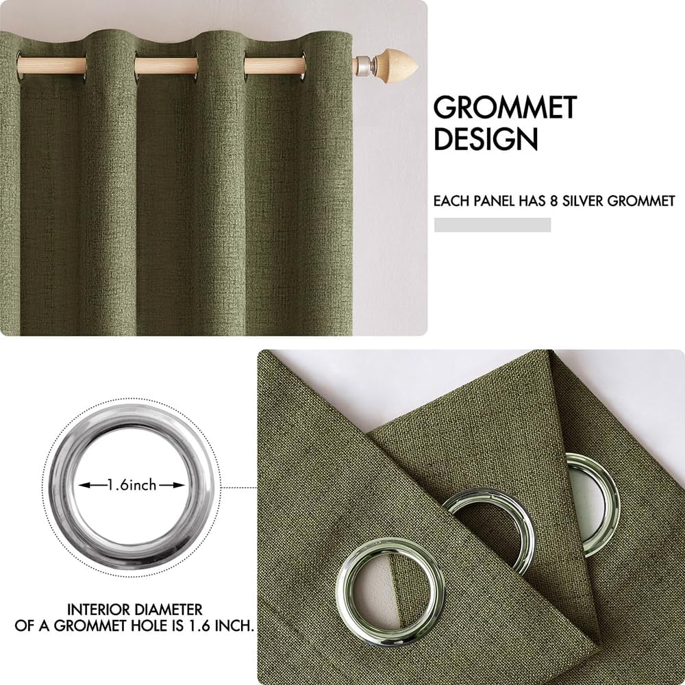 MIULEE Blackout Curtains - 100% Thermal Insulated Linen Texture | Light Olive Green, 52x84 Inch (2 Panels)