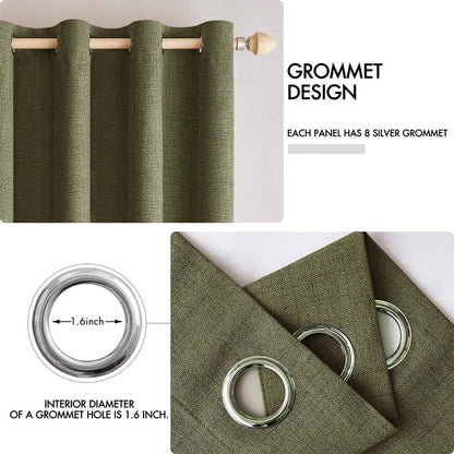MIULEE Blackout Curtains - 100% Thermal Insulated Linen Texture | Light Olive Green, 52x84 Inch (2 Panels)