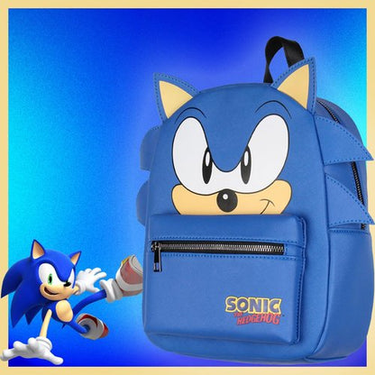 Bioworld Sonic The Hedgehog Character with 3-D Ears and Quills Mini Faux Leather Backpack For Men and Women 13"