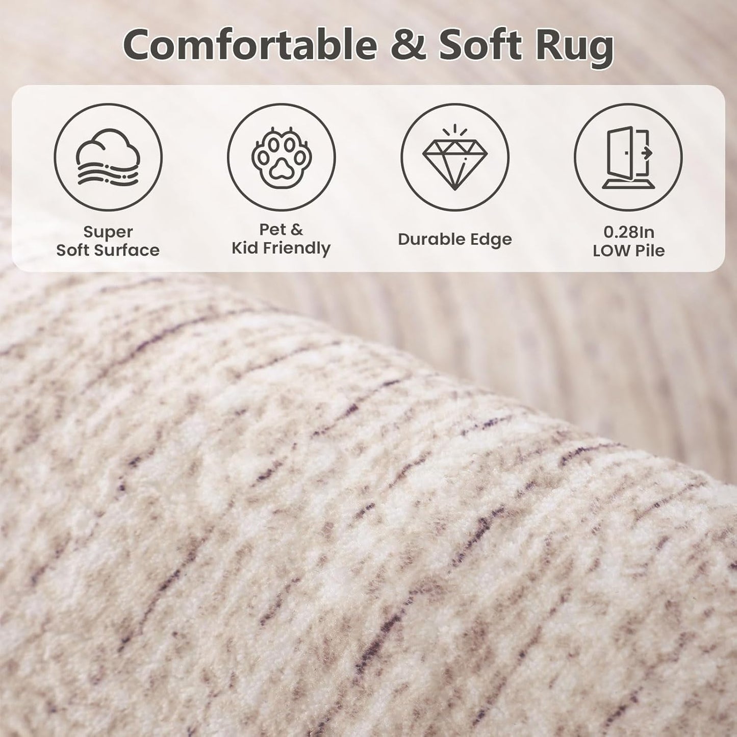 Asrug Faux Jute Round Rug - Washable Non-Slip Soft Plush Circle Rug | 2ft Khaki for Kitchen & Living Room