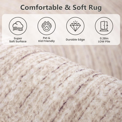 Asrug Faux Jute Round Rug - Washable Non-Slip Soft Plush Circle Rug | 2ft Khaki for Kitchen & Living Room