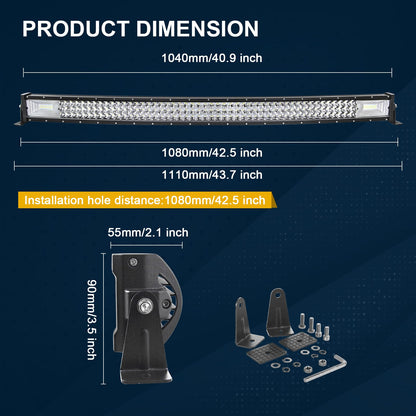 SKYWORLD 42" Curved Off Road LED Light Bar, 540W Triple Row Flood/Spot Combo Beam with 2 Magnetic Mounts & Wiring Harness Kit - 12V/24V for Trucks, SUVs, UTV, ATV, Tractors, Trailers, 6000K White