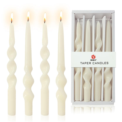 10 Inches Spiral Taper Candles Sticks Ivory Twisted Candle Dripless Unscented Long Candles, Handmade Candlesticks for Wedding Dinner Decor, Set of 4