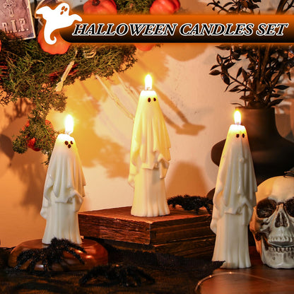 Nuanchu 3 Pcs Halloween Ghost Decor Ghost Candles Gothic Decoration Indoor Gift for Mantel Halloween Table Centerpiece Cute Goth Taper Candle Spooky Tabletop Novelty Party Favor Basket Stuffer