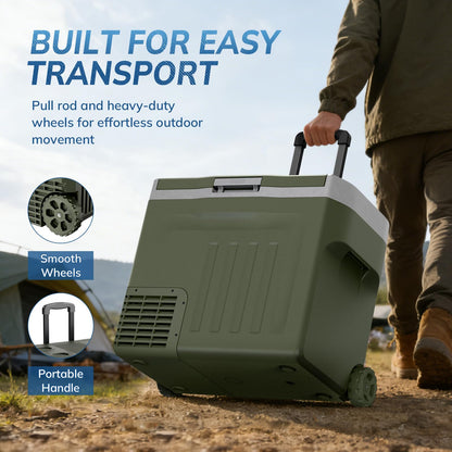 Antarctic Star 12 Volt Refrigerator,43QT(40L) Electric Cooler, Portable Refrigerator Freezer -4℉~68℉,12V 24V DC 100 240V AC Car Fridge with Wheels&2 Baskets for Camping,Travel,RV,Car,GREEN